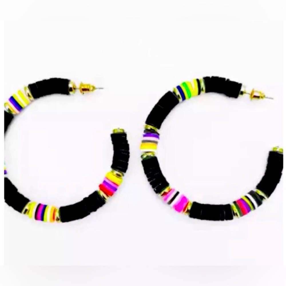 Gold Plated Rivet Black Hoop Earrings